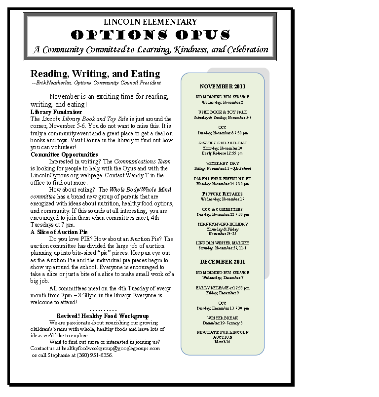 Thumbnail of Page 1 of the November OPUS
